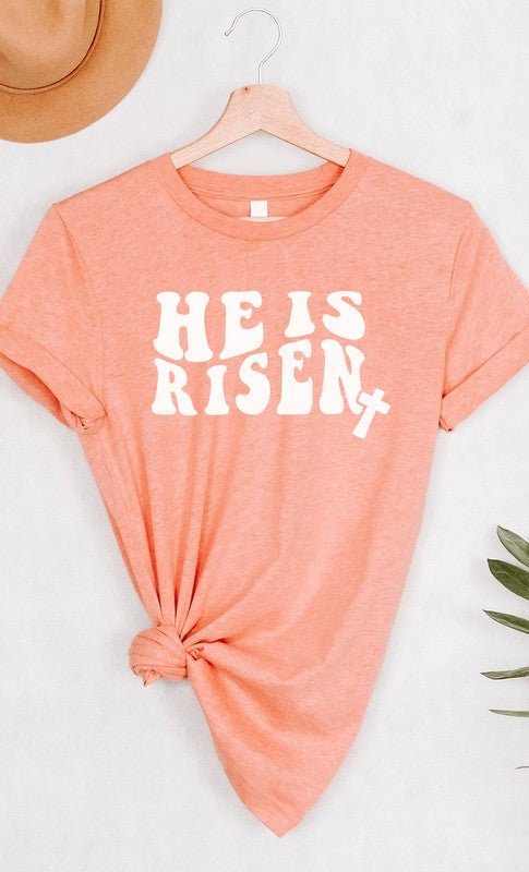 He Is Risen Easter Cross Christian Graphic Tee