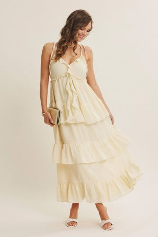 Call For Romance Ruffled Wool Dobby Maxi Dress