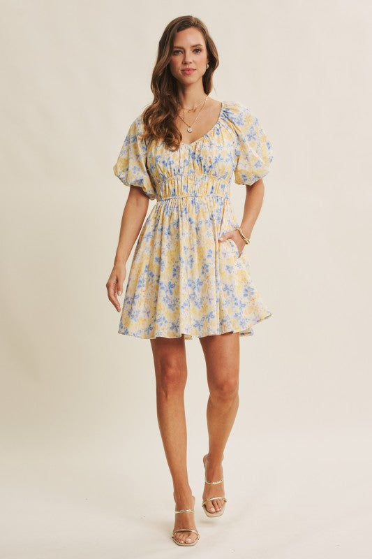 Spring Airy Watercolor Fit And Flare Mini Dress