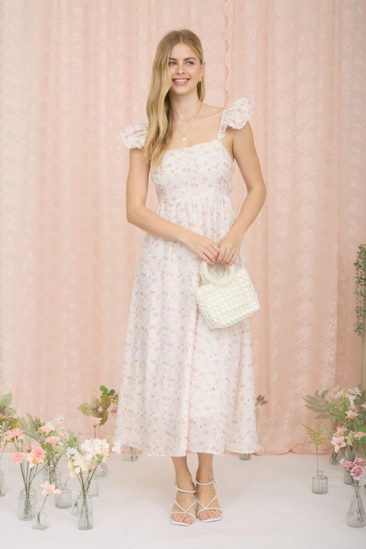 Floral Ruffle Strap Midi Dress