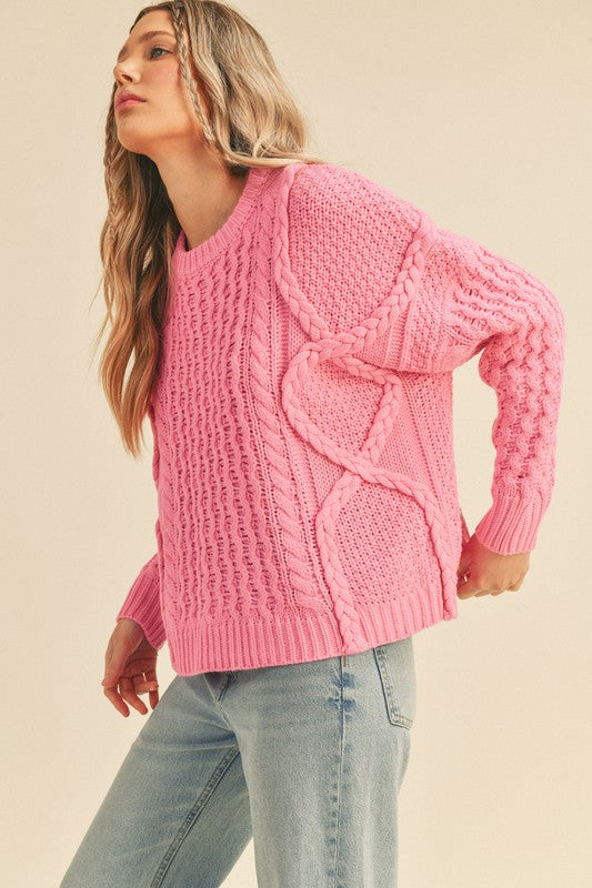 MIXED BRAIDED CABLE KNIT SWEATER