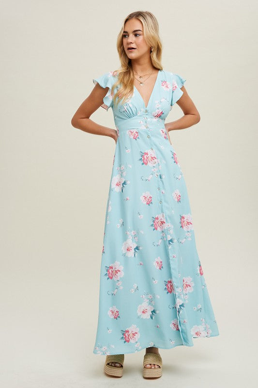 FLORAL MAXI DRESS WITH GATHERED BUST DETAIL