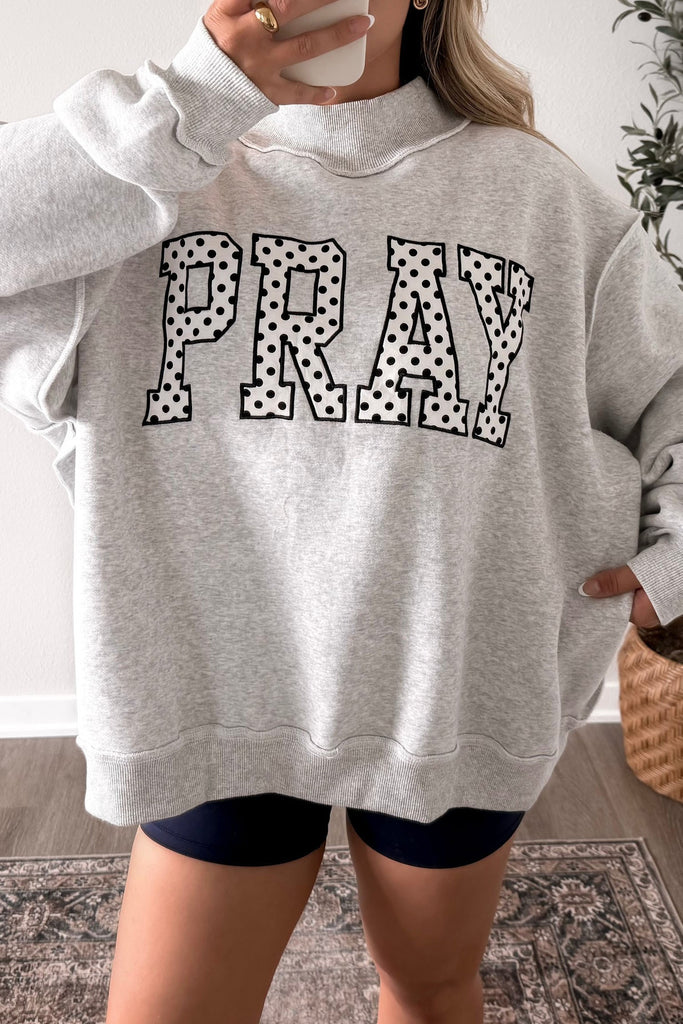 Pray Polka Dot Embroidered Mock Neck Sweatshirt
