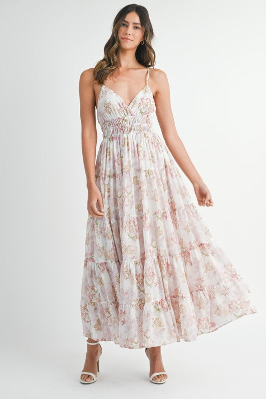 FLORAL PRINT TIERED CAMI MAXI DRESS