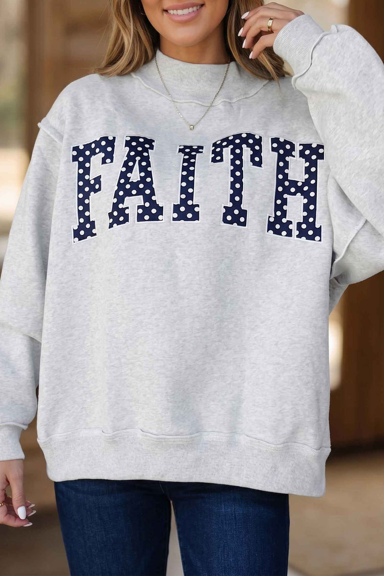 Mock Neck Polka Dot Slogan Printed Baggy Sweatshirt