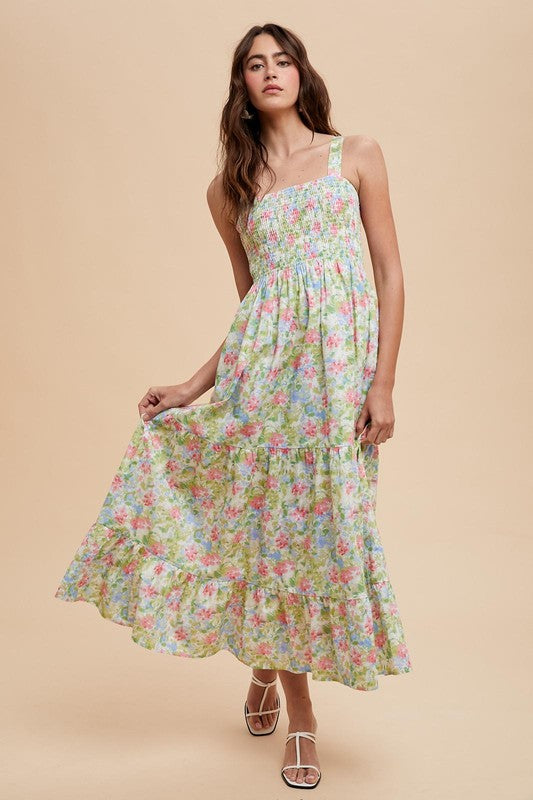 Smocked Cotton Floral Maxi Dress