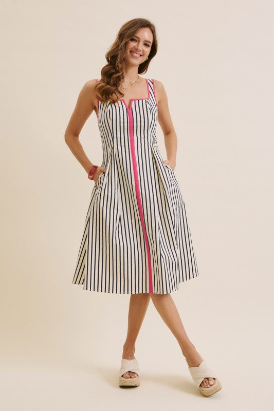 Striped Preppy Fit-and-flare Midi Dress