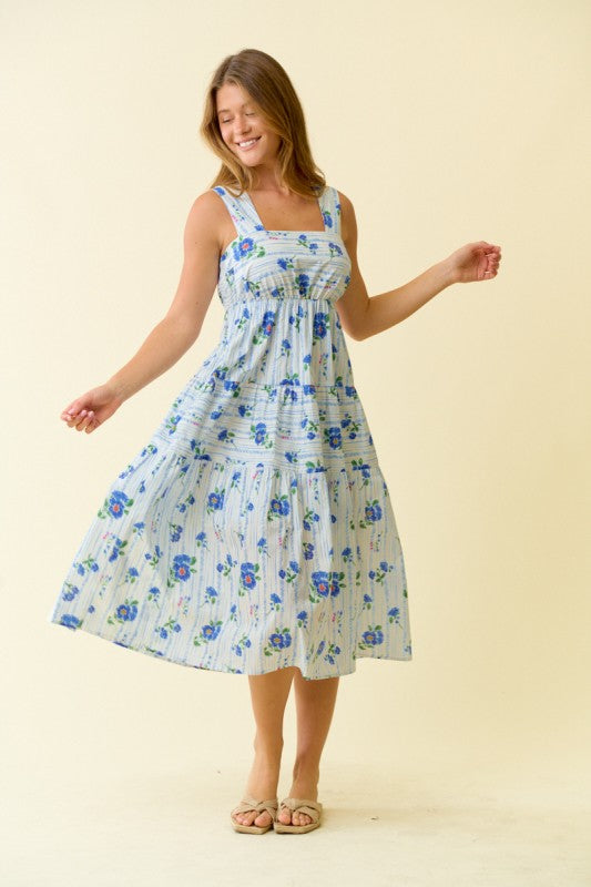 Floral Print Smocked Tiered Midi Dress