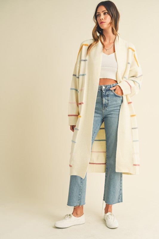 FINAL SALE - MULTI COLOR STRIPE OPEN LONG MIDI CARDIGAN