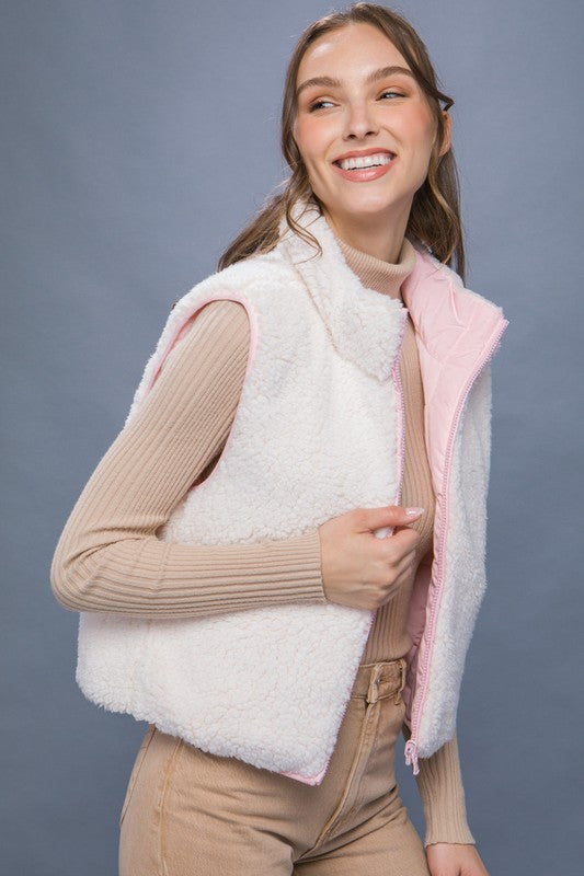 Reversible Puffer Vest with Sherpa Lining