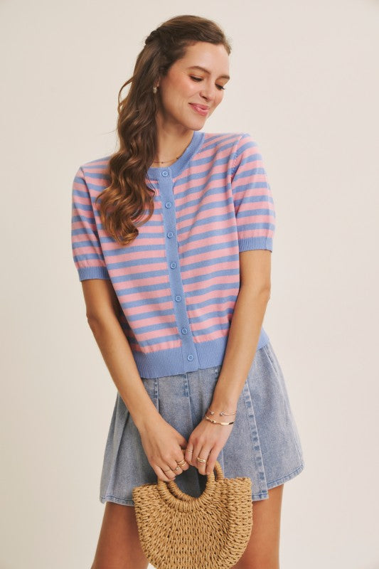 Fresh Pop Stripe Button-down Sweater Cardigan