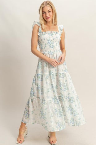 Smocked Floral Ruffle Strap Dress