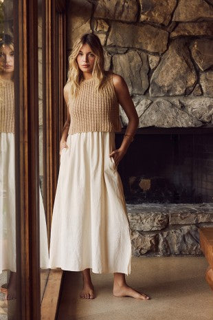 Chunky Sweater Mixed Media Midi Dress