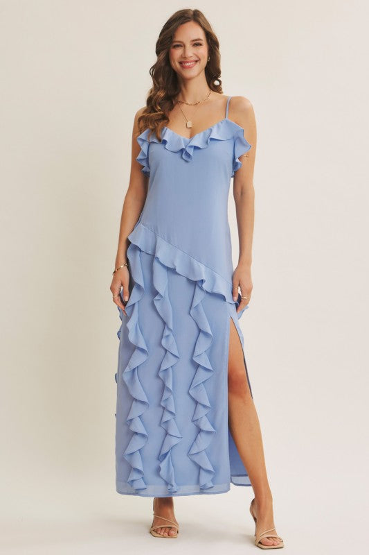 Hint Of Allure Ruffle Detailed Slit Maxi Dress
