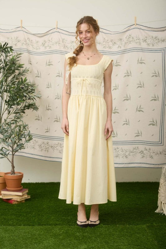 Drawstring Detail Mixed Media Midi Dress