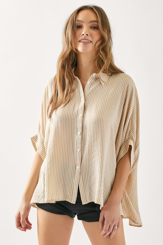 STRIPED OVERSIZED BUTTON DOWN SHIRT