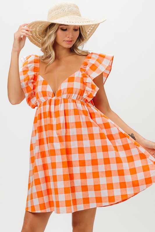 BIG CHECK WOVEN SWEETHEART DRESS