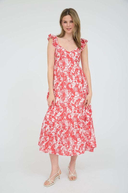 Desert Print Ruffled Midi Dress