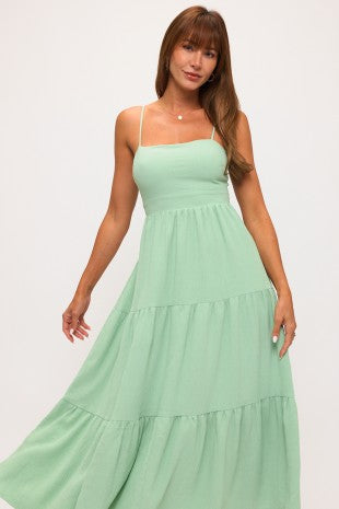 Tiered Tie Back Fit And Flare Maxi Dress