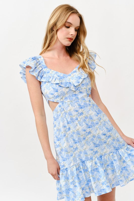 Floral Ruffle Cutout Mini Dress