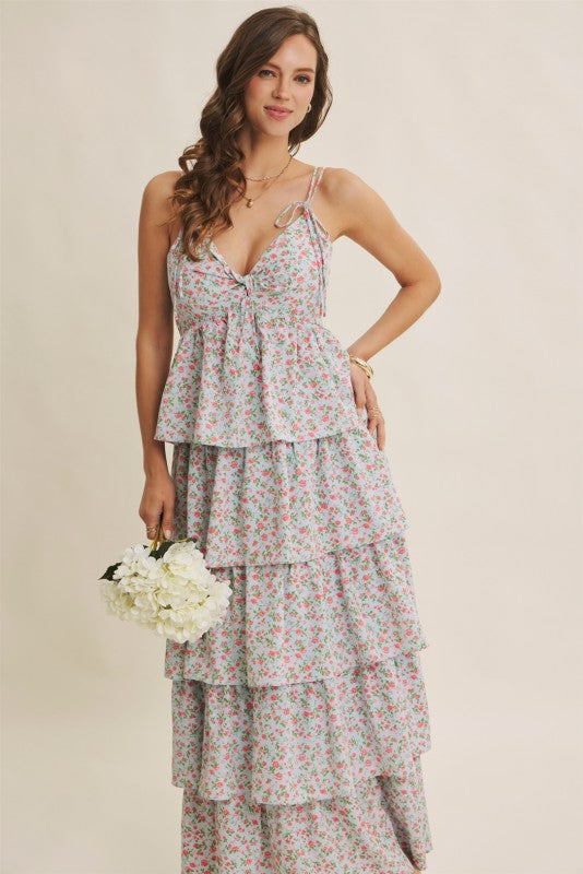 Morning Meadow Twisted Front Smocked Maxi Dress