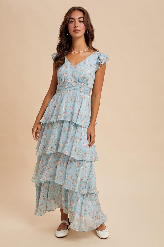 Tiered Chiffon Floral Dress