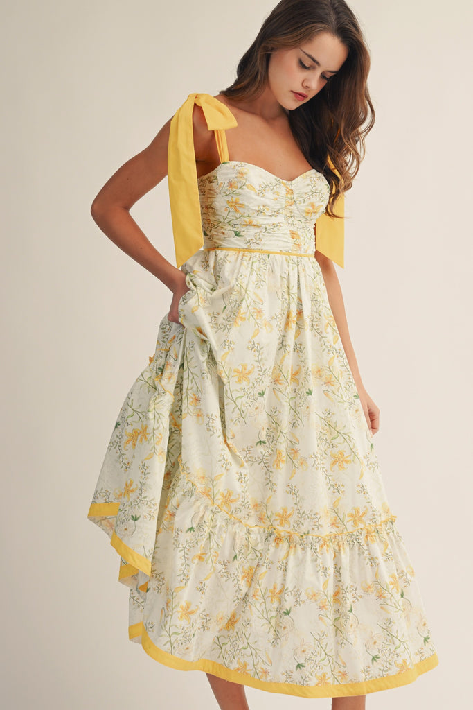 Cottage Garden Yellow Trim Tiered Dress