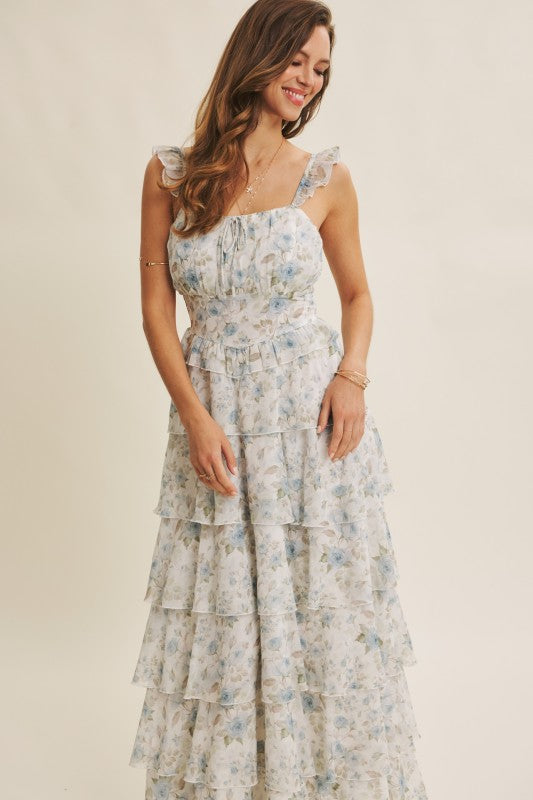 Garden Tiered Ruffle Maxi Dress With Smocked Back
