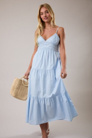 Midi Polplin Dress With Trim Detail