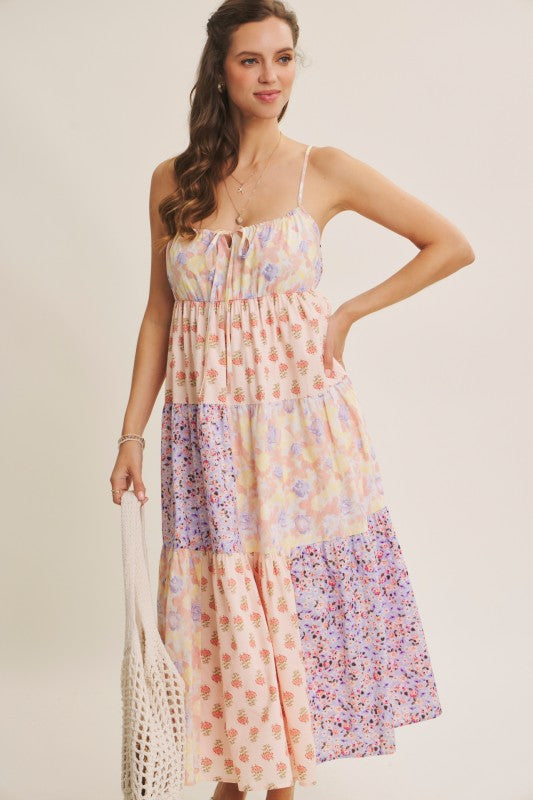 Softly Mixed Cotton Floral Tiered Midi Dress