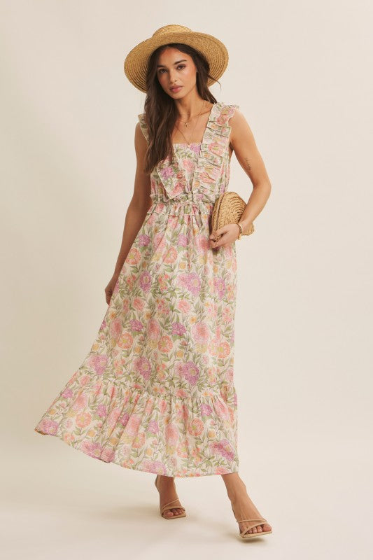 Blooming Floral Ruffled Cotton Maxi Dress