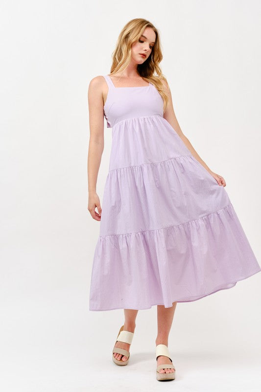 Women's Tiered Midi Dress With Back Bow Detail