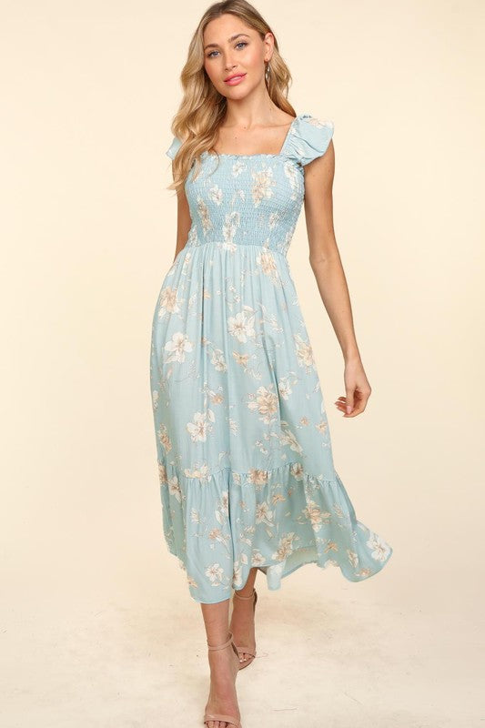 BABYDOLL FIT AND FLARE MAXI FLORAL DRESS
