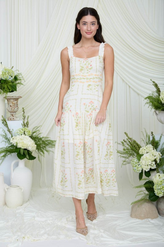 Floral Drop Waist Sleeveless Midi Dress