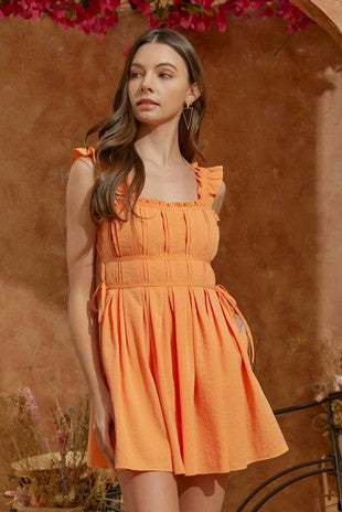 SLEEVELESS BINDING DETAIL PLEATED DRESS