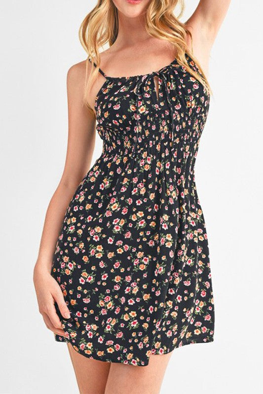 Floral Print Smocked Waist Cami Mini Dress