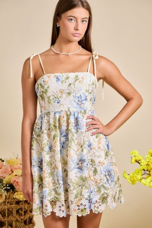 Floral Lace Tie Strap Mini Dress