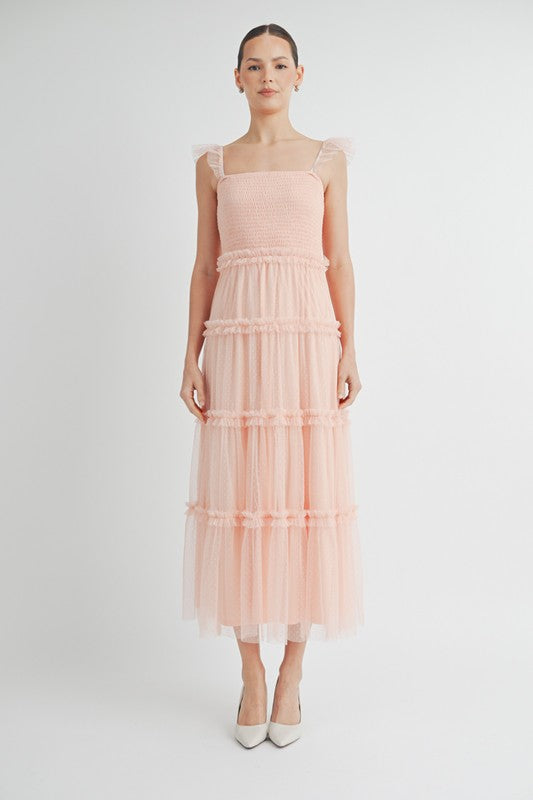 Romantic Tiered Tulle Smocked Maxi Dress