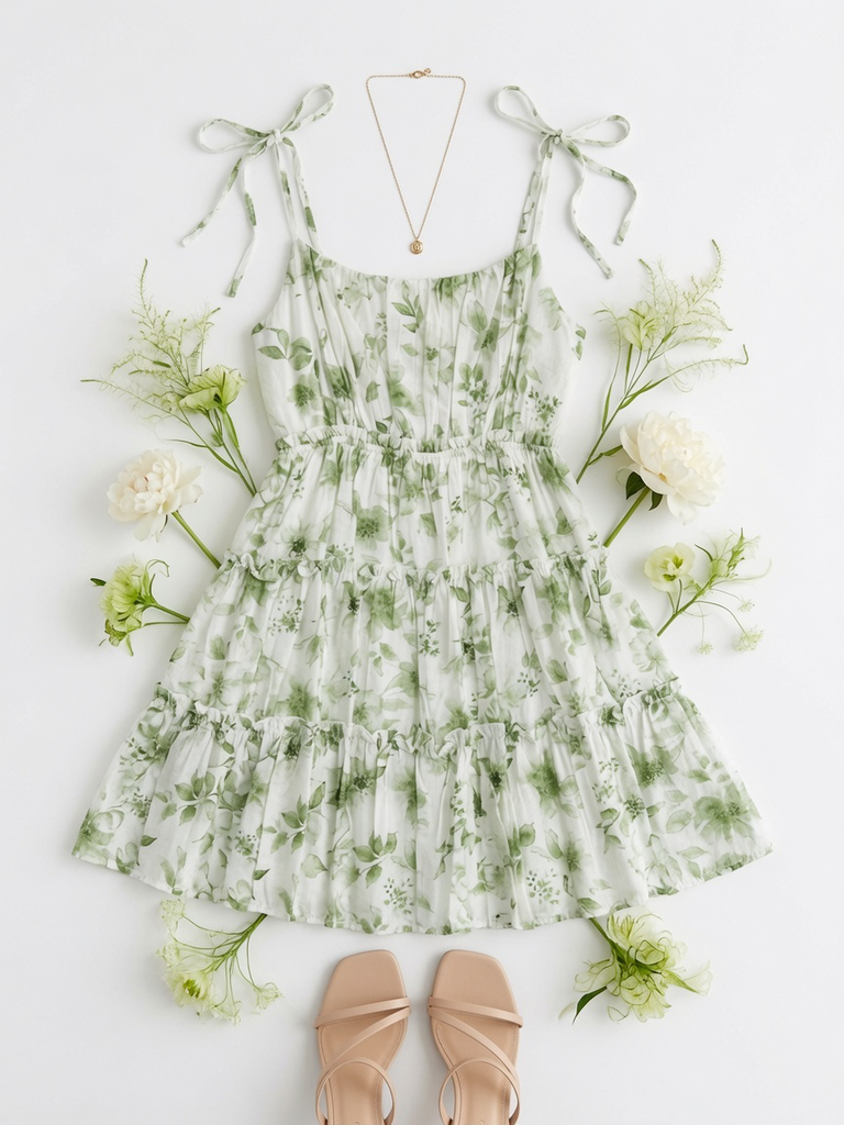 Floral Spaghetti Strap Tiered Back Tie Mini Dress