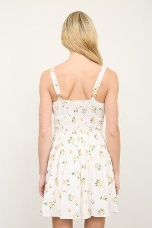 Floral Keyhole Detail Shirred Mini Dress