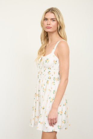 Floral Keyhole Detail Shirred Mini Dress