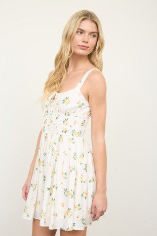 Floral Keyhole Detail Shirred Mini Dress