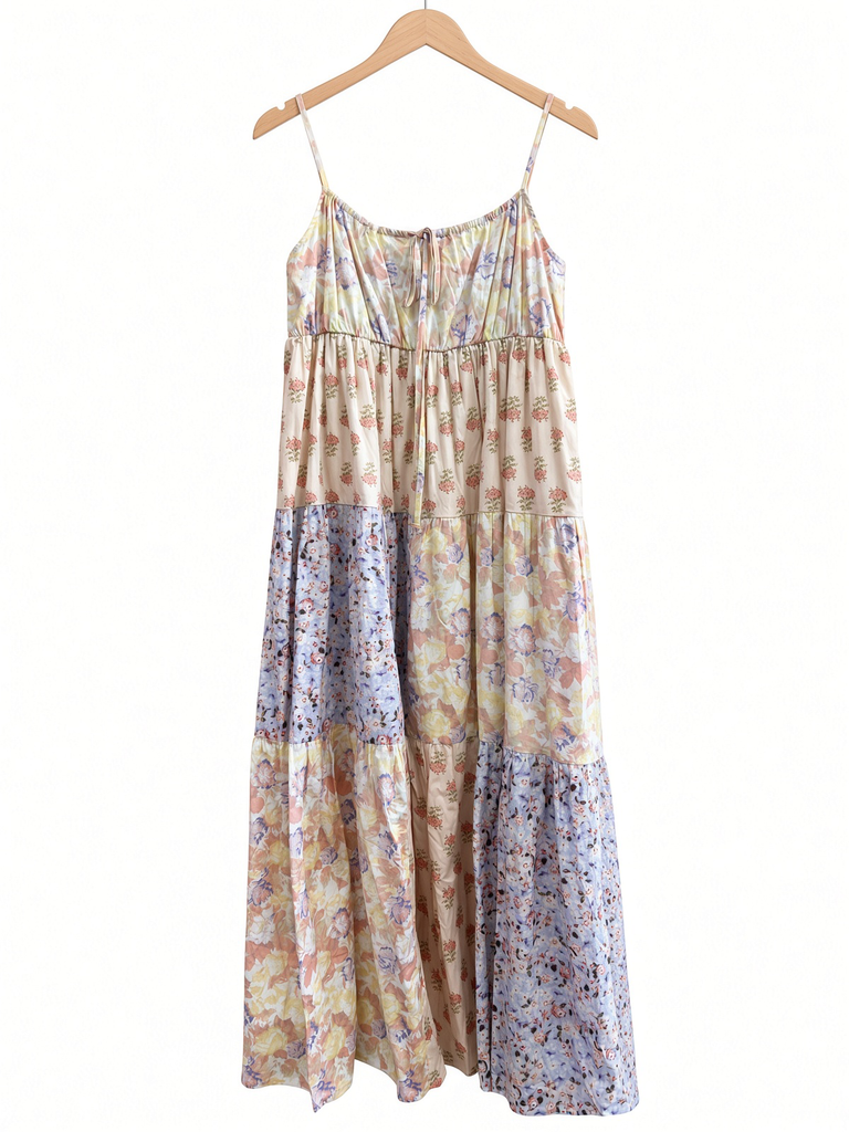 Softly Mixed Cotton Floral Tiered Midi Dress
