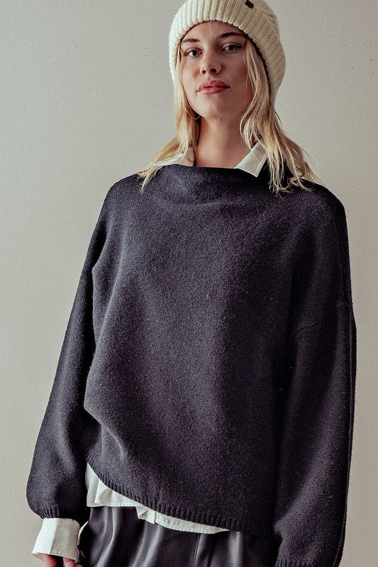 TEXTURE KNIT BELL SLEEVE TURTLE NECK SWEATER