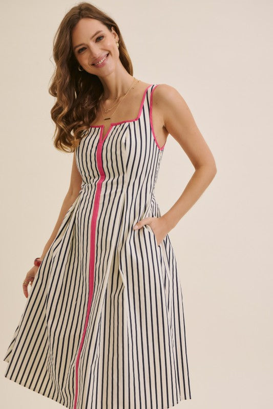 Striped Preppy Fit-and-flare Midi Dress