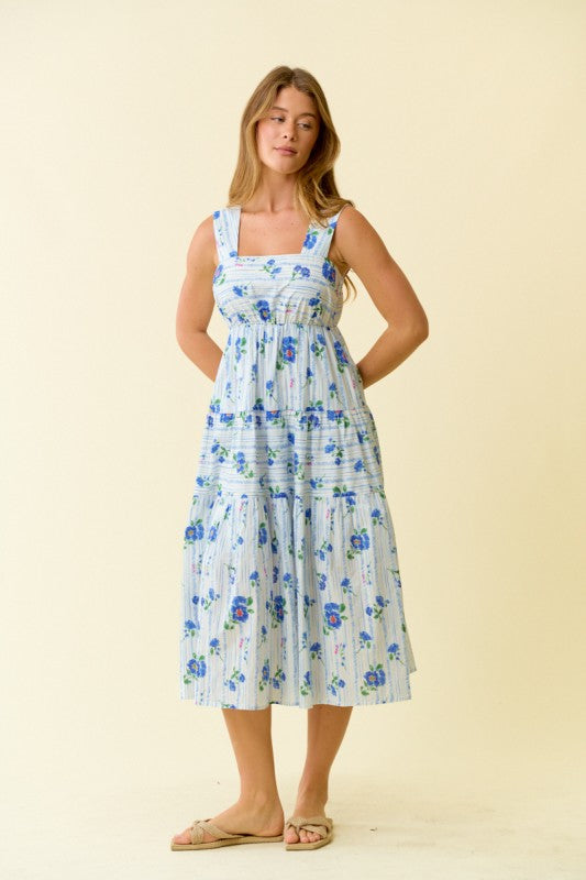 Floral Print Smocked Tiered Midi Dress