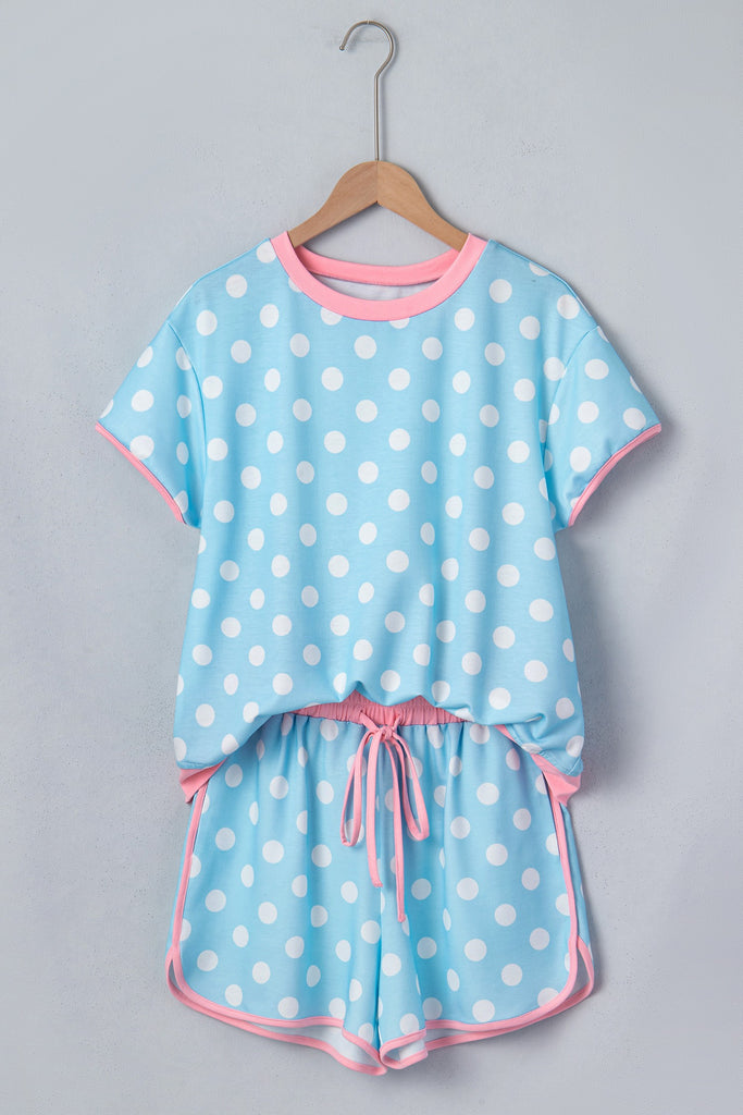 Polka Dot Contrast Edge Casual Short Set