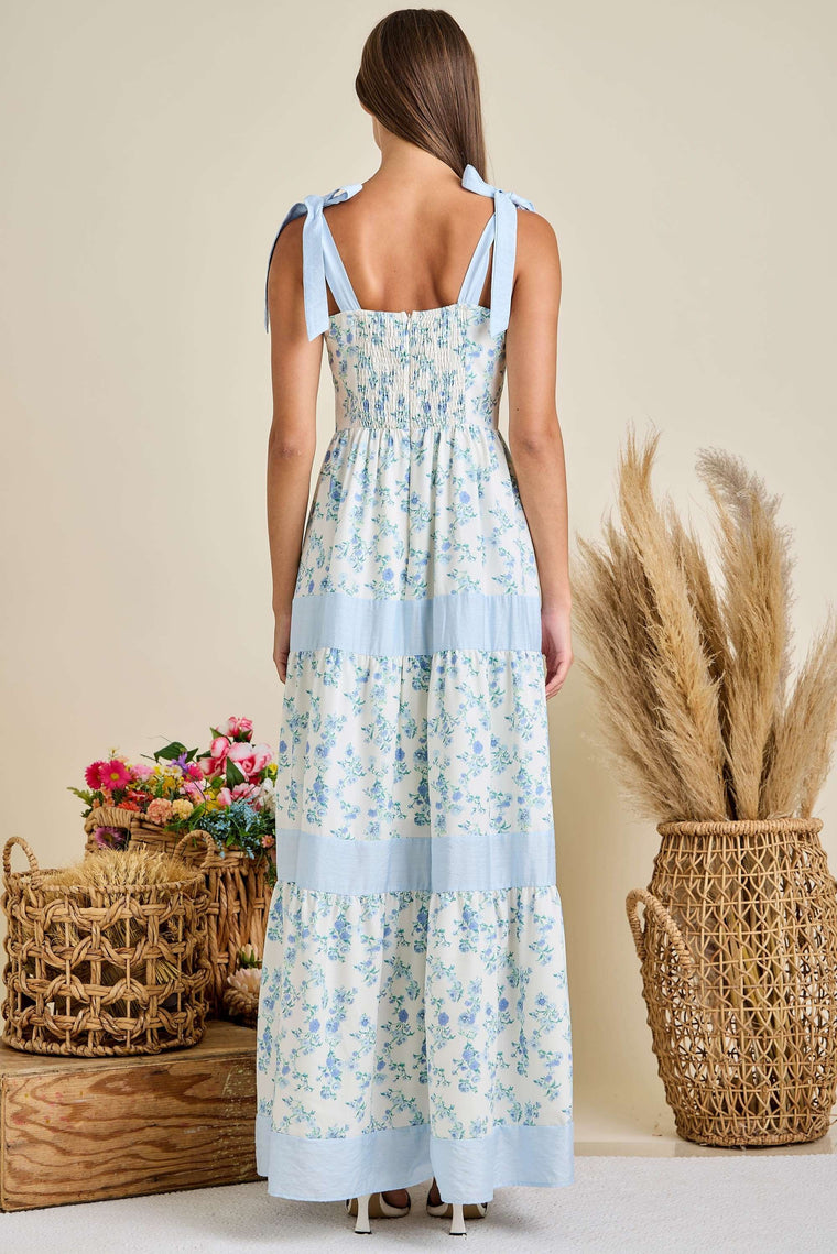 Floral Printed Maxi Shoulder Tie Dress