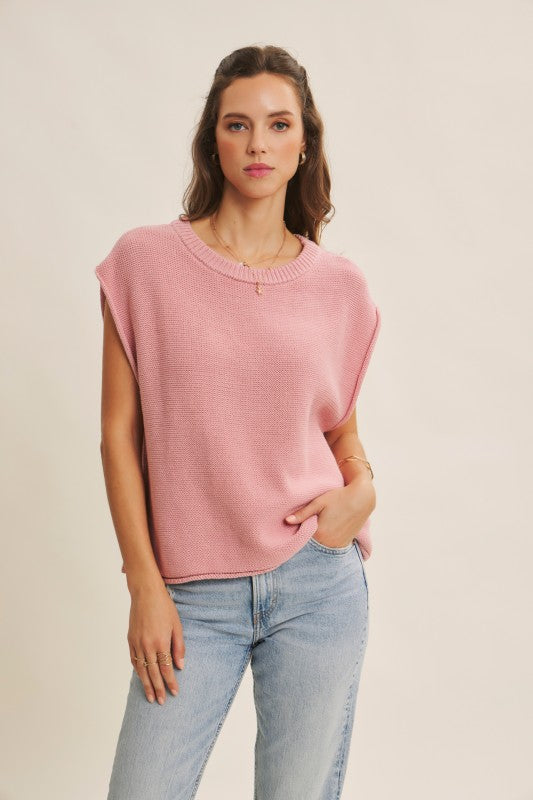Loose Fit Exposed Seam Knit Sweater Vest Top