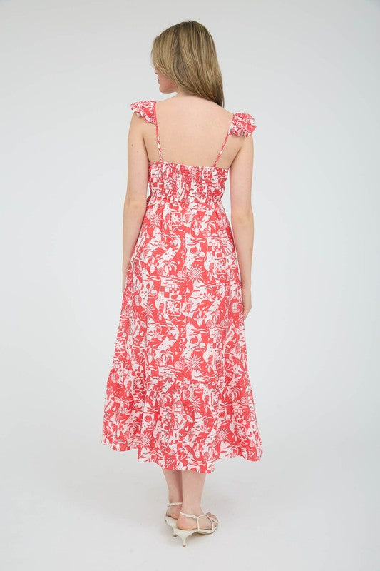 Desert Print Ruffled Midi Dress